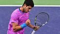 Spain's Carlos Alcaraz reacts after a point won against Italy's Jannik Sinner during the ATP-WTA Indian Wells Masters men's semifinal tennis match at the Indian Wells Tennis Garden in Indian Wells, California, on March 16, 2024. 
Frederic J. BROWN / AFP