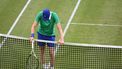 Kazakhstan's Alexander Bublikin reacts at the end of the men's singles tennis match against Italy's Jannik Sinner at the Halle Open ATP tennis tournament in Halle, on June 19, 2025. 
CARMEN JASPERSEN / AFP