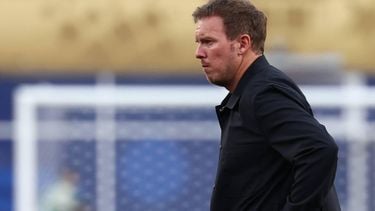Germany's head coach Julian Nagelsmann reacts after losing the penalty shootout during the 2026 World Cup round of 32 football match between Germany and Paraguay at the Boston Stadium in Foxborough on June 29, 2026. 

FRANCK FIFE / AFP