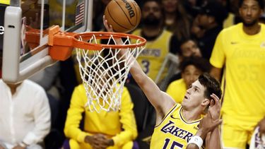 epa10949866 Los Angeles Lakers guard Austin Reaves scores during the first quarter of the NBA basketball game between the Orlando Magic and Los Angeles Lakers at Crypto.com Arena in Los Angeles, California, USA, 30 October 2023.  EPA/ETIENNE LAURENT SHUTTERSTOCK OUT