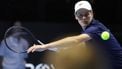 Italy's Jannik Sinner returns the ball to Greece's Stefanos Tsitsipas during the quarter-final of the Six Kings Slam exhibition tennis tournament in Riyadh on October 15, 2025. 
Fayez NURELDINE / AFP