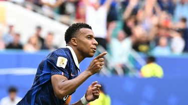 France's forward #10 Kylian Mbappe celebrates scoring his team's third goal during the 2026 World Cup football tournament third-place match between France and England at the Miami Stadium in Miami on July 18, 2026. 

CHANDAN KHANNA / AFP