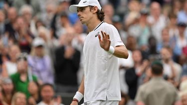 Australia's Alex De Minaur reacts after winning against France's Arthur Fils during their men's singles fourth round tennis match on the eighth day of the 2024 Wimbledon Championships at The All England Lawn Tennis and Croquet Club in Wimbledon, southwest London, on July 8, 2024. De Minaur won the match 6-2, 6-4, 4-6, 6-3.
Glyn KIRK / AFP