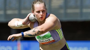 HENGELO - Jessica Schilder (Nederland) in actie op het onderdeel kogelstoten tijdens de 45e editie van de FBK Games. De belangrijkste internationale atletiekwedstrijd van Nederland vindt plaats in Hengelo. VINCENT JANNINK / ANP