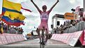 epa11353192 Slovenian rider Tadej Pogacar of UAE Team Emirates celebrates after crossing the finish line to win the 15th stage of the 107th Giro d'Italia 2024 cycling tour, over 222 km from Manerba del Garda to Livigno, Italy, 19 May 2024.  EPA/LUCA ZENNARO