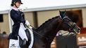 ERMELO - Dinja Van Liere met Hermes N.O.P. reageert na haar proef tijdens de finale van de Zware Tour Kur op muziek op het NK Dressuur. ANP VINCENT JANNINK