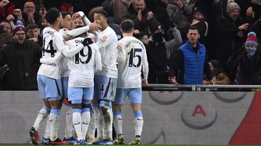 Aston Villa's English defender #02 Matty Cash celebrates after scoring his team first goal during the English FA cup third round football match between Middlesbrough and Aston Villa at the Riverside Stadium in Middlesbrough, north-east England on January 6, 2023. 
Oli SCARFF / AFP