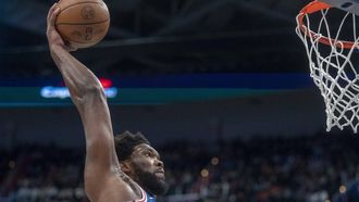 epa10379633 Philadelphia 76ers center Joel Embiid in action during the first half of the NBA basketball game between the Philadelphia 76ers and the Washington Wizards at the Capital One Arena in Washington, DC, USA, 27 December 2022.  EPA/SHAWN THEW  SHUTTERSTOCK OUT