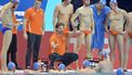 epa08150402 Head coach Harry Van Der Meer (C) of the Netherlands instructs his players in a break during the men's European Water Polo Championship match Malta vs. Netherlands for the 15th place in Budapest, Hungary, 22 January 2020.  EPA/BALAZS CZAGANY HUNGARY OUT