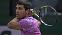 epa11212320 Carlos Alcaraz of Spain in action against Felix Auger-Aliassime of Canada during the BNP Paribas Open tennis tournament in Indian Wells, California, USA, 10 March 2024.  EPA/RAY ACEVEDO