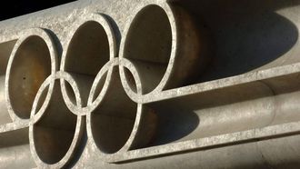 2005-10-26 09:04:06 epa00561119 International Olympic Committee (IOC) rings engraved in the marble of the IOC headquarters at the opening of the executive board meeting, at the IOC headquarters in Lausanne, Switzerland, Wednesday 26 October 2005.  EPA/LAURENT GILLIERON