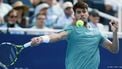 epa12303510 Carlos Alcaraz of Spain in action against Andrey Rublev of Russia during their men's singles quarter-final match of the Cincinnati Open at the Lindner Family Tennis Center in Mason Ohio, USA, 15 August 2025.  EPA/MARK LYONS