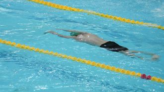 French swimmer Leon Marchand competes during the 4x200m freestyle at the French interclub swimming championships in Montauban, southwestern France, on November 10, 2024.  
IDRISS BIGOU-GILLES / AFP