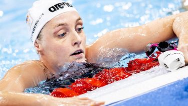 PARIJS - Marrit Steenbergen na afloop van de finale 100 meter vrije slag op de vijfde dag van het zwemmen op de Olympische Spelen. ANP KOEN VAN WEEL