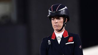epa09373942 Charlotte Dujardin of Great Britain riding Gio competes in the Grand Prix Freestyle Individual Final during the Equestrian events of the Tokyo 2020 Olympic Games at the Baji Koen Equestrian Park in Setagaya, Tokyo, Japan, 28 July 2021.  EPA/CHRISTIAN BRUNA