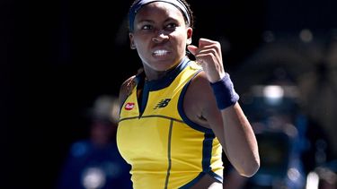 epa11097578 Coco Gauff of the USA reacts during her quarter final match against Marta Kostyuk of Ukraine on Day 10 of the 2024 Australian Open at Melbourne Park in Melbourne, Australia, 23 January 2024.  EPA/JOEL CARRETT  AUSTRALIA AND NEW ZEALAND OUT