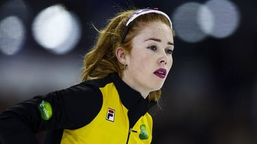 HEERENVEEN - Antoinette Rijpma-de Jong reageert na de 3000m dames in ijsstadion Thialf. Het langebaanseizoen start met dit driedaagse kwalificatietoernooi voor de wereldbeker. ANP VINCENT JANNINK