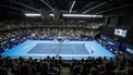 Dutch Tallon Griekspoor and Dutch Botic Van de Zandschulp play against Indian Rohan Bopanna and Dutch Matwe Middelkoop (R) during their men's doubles final match, at the European Open Tennis ATP tournament, in Antwerp, on October 23, 2022.   
DAVID PINTENS / BELGA / AFP