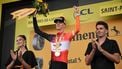 epa12247749 Dutch rider Thymen Arensman of INEOS Grenadiers team celebrates on the podium after winning the 14th stage of the Tour de France cycling race over 182.6km from Pau to Luchon-Superbagneres, France, 19 July 2025.  EPA/CHRISTOPHE PETIT TESSON