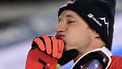 epa11099584 Marco Odermatt of Switzerland reacts in the finish area after the second run of the Men's Giant Slalom Night race of the FIS Alpine Skiing World Cup in Schladming, Austria, 23 January 2024.  EPA/CHRISTIAN BRUNA