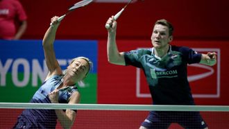 Netherlands' Selena Piek (L) and Robin Tabeling return a shot against South Korea's Jeong Na Eun and Kim Won Ho during their mixed doubles quaterfinal match at the Daihatsu Indonesia Masters 2024 in Jakarta on January 26, 2024. 
Yasuyoshi CHIBA / AFP