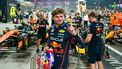 Red Bull Racing's Dutch driver Max Verstappen reacts after taking the pole position at the end of the qualifying session ahead of the Abu Dhabi Formula One Grand Prix at the Yas Marina Circuit in Abu Dhabi on December 6, 2025. 
Andrej ISAKOVIC / AFP