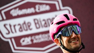 Unibet Rose Rockets's Dutch Wouter Poels looks on ahead of the 20th one-day classic 'Strade Bianche' (White Roads) men's cycling race between Siena and Siena in Tuscany on March 7, 2026. 
Marco BERTORELLO / AFP