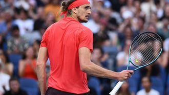 epa11835564 Alexander Zverev of Germany reacts during his Men's Singles round four match against Ugo Humbert of France at the Australian Open tennis tournament in Melbourne, Australia, 19 January 2025.  EPA/JOEL CARRETT AUSTRALIA AND NEW ZEALAND OUT