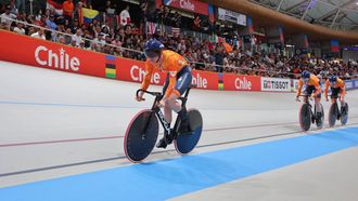 Netherlands' #121 Kimberly Kalee, #122 Hetty Van de Wouw and #123 Steffie Van der Peet compete in the women's team sprint first round during the 2025 UCI Track World Championships at the Penalolen Velodrome, in Santiago, on October 22, 2025. 
Javier TORRES / AFP