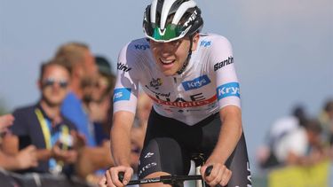 2023-07-09 18:08:28 UAE Team Emirates' Slovenian rider Tadej Pogacar cycles to the finish line the 9th stage of the 110th edition of the Tour de France cycling race, 182,5 km between Saint-Leonard-de-Noblat and Puy de Dome, in the Massif Central volcanic mountains in central France, on July 9, 2023. 
Thomas SAMSON / AFP
