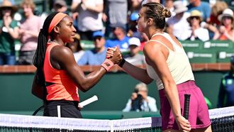 2023-03-15 22:35:30 Aryna Sabalenka of Belarus acknowedges the crowd after defeating Coco Gauff of the US in their quarterfinal tennis match at the 2023 WTA Indian Wells Open on March 15, 2023 in Indian Wells, California. 
Frederic J. BROWN / AFP