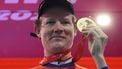 Lidl-Trek's Dutch rider Daan Hoole celebrates on the podium after winning the 10th stage of the 108th Giro d'Italia cycling race of 28.6kms individual time-trial from Lucca to Pisa on May 20, 2025. 
Luca Bettini / AFP