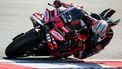 Aprilia Racing team's Italian MotoGP rider Marco Bezzecchi drives during the practice session of motorcycle Austrian Moto GP Grand Prix at the Red Bull ring circuit in Spielberg, Austria, on August 15, 2025.  
Jure Makovec / AFP