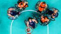 An overview shows Netherlands and US' national teams players competing in the Wheelchair Basketball women's final #48 during the Paris 2024 Paralympic Games, at the Bercy Arena in Paris on September 0#8, 2024. 
François-Xavier MARIT / AFP