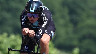 Team DSM's German rider Marco Brenner competes in the fourth stage of the 75th edition of the Criterium du Dauphine cycling race individual time trial, 31,1km between Cours to Belmont de La Loire , France, on June 7, 2023. 
Anne-Christine POUJOULAT / AFP