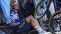 Belgian Tim Merlier of Soudal Quick-Step sits on the ground after crashing during the sprint of the first stage of the 'Renewi Tour' multi-stage cycling race, from Riemst to Bilzen (163,6 km) on August 28, 2024. The five-day race takes place in Belgium and the Netherlands. 

DAVID PINTENS / Belga / AFP