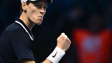 Italy's Jannik Sinner reacts during the final against USA's Taylor Fritz at the ATP Finals tennis tournament in Turin on November 17, 2024. 
Marco BERTORELLO / AFP