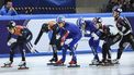 epa11965156 (L-R) Jens van 'T Wout of the Netherlands, Teun Boer of Netherlands, Pietro Sighel of Italy, Thomas Nadalini of Italy, Kim Gun Woo of South Korea, and Jang Sungwoo of South Korea compete in the Mix Relay 2000m semi final at the ISU World Short Track Championships 2025 in Beijing, China, 15 March 2025.  EPA/WU HAO