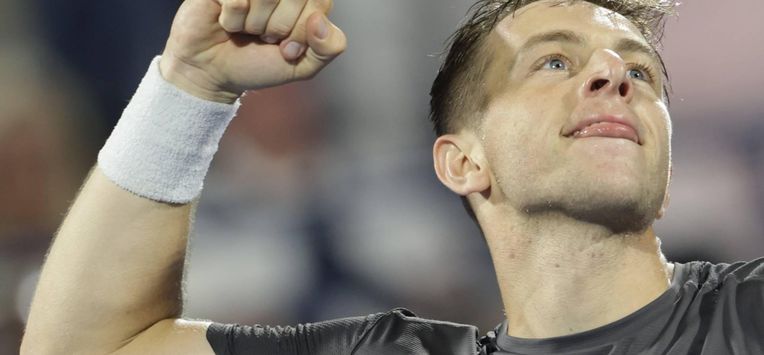 epa12781935 Tallon Griekspoor of Netherlands celebrates winning his Men's Singles semi-final match against Andrey Rublev of Russia at the Dubai Tennis ATP Championships 2026 in Dubai, United Arab Emirates, 27 February 2026.  EPA/ALI HAIDER