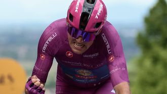 Lidl-Trek's Danish rider Mads Pedersen celebrates after victory as he crosses the finish of the 13th stage of the 108th Giro d'Italia cycling race of 180kms from Rovigo to Vicenza on May 23, 2025. 
Luca Bettini / AFP