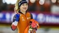 INZELL - Wereldkampioen Joy Beune (NED) reageert na de 5000 meter op het wereldkampioenschap schaatsen allround in de Max Aicher Arena in het Duitse Inzell. ANP VINCENT JANNINK