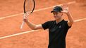 Italy's Jannik Sinner celebrates after winning the semi-final against Russia's Daniil Medvedev at the ATP Rome Open tennis tournament at Foro Italico in Rome on May 16, 2026.  
Andreas SOLARO / AFP