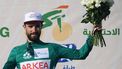 2020-02-07 14:04:17 France's rider Nacer Bouhanni holds flowers on the podium after winning the fourth stage and keeping the first position a the general individual time of the Saudi Tour,during the fourth stage from Wadi Namar Park to Al Muzahimiyah King Saud University near Riyadh, on February 7, 2020.  
Anne-Christine POUJOULAT / AFP