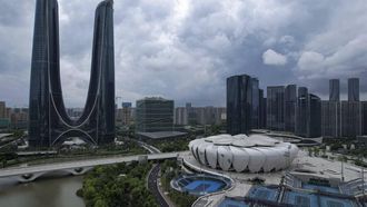 2023-07-27 16:26:19 An aerial view shows the Hangzhou Olympic Sports Center’s Tennis Center, the venue for tennis competition at the Asian Games, in Hangzhou, in China’s eastern Zhejiang province on July 27, 2023. 
Jade Gao / AFP