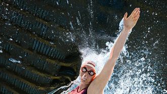 Netherlands' swimmer Marrit Steenbergen competes during the final of the women's 100m freestyle swimming event during the LEN European Aquatics Championships at the Olympic Aquatic Centre in Saint-Denis, northern suburbs of Paris, on August 11, 2026. 
Sébastien BOZON / AFP