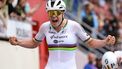 Team SD Worx - Protime's Belgian rider Lotte Kopecky celebrates as she crosses the finish line to win the fourth edition of the women's Paris-Roubaix one-day classic cycling race, 148,5km between Denain and Roubaix, on April 6, 2024. 
Thomas SAMSON / AFP