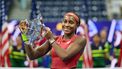 2023-09-10 00:50:30 USA's Coco Gauff poses with the trophy after defeating Belarus's Aryna Sabalenka in the US Open tennis tournament women's singles final match at the USTA Billie Jean King National Tennis Center in New York on September 9, 2023. 
ANGELA WEISS / AFP