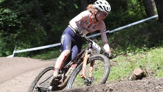 2023-06-25 00:00:00 epa10710698 Puck Pieterse of the Netherlands in action during the Women's Cross-country at the European Games Krakow 2023 in Krynica-Zdroj, Poland, 25 June 2023.  EPA/Grzegorz Momot POLAND OUT