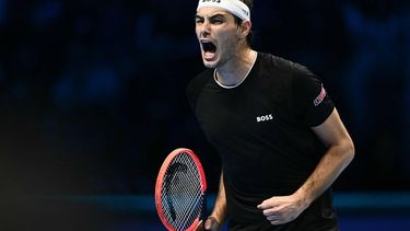 USA's Taylor Fritz reacts during his match against Australia's Alex De Minaur at the ATP Finals tennis tournament in Turin on November 14, 2024. 
Marco BERTORELLO / AFP