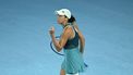 epa11847096 Madison Keys of the USA reacts during her Women’s Singles semifinal match against Iga Swiatek of Poland at the Australian Open tennis tournament in Melbourne, Australia, 23 January 2025.  EPA/JAMES ROSS AUSTRALIA AND NEW ZEALAND OUT